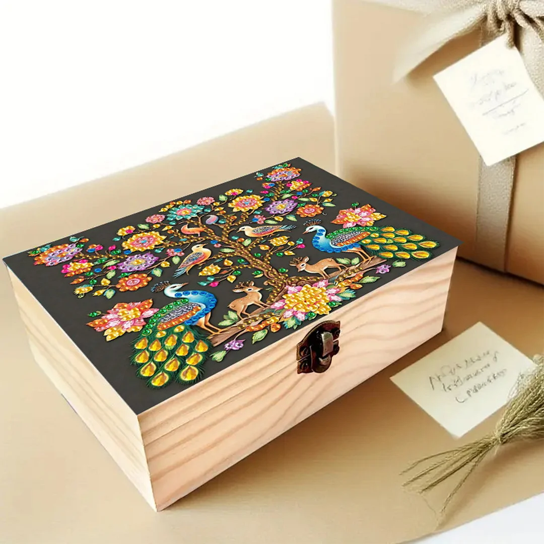 Peacocks and Trees DIY Wooden 5D Diamond Art Diamond Art Storage Box for Adults