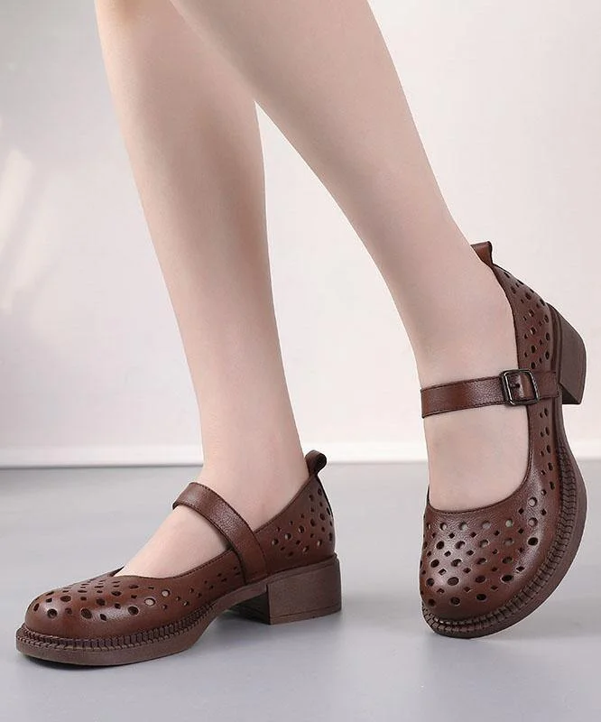 2022 Chocolate Hollow Out Flat Feet Shoes Genuine Leather