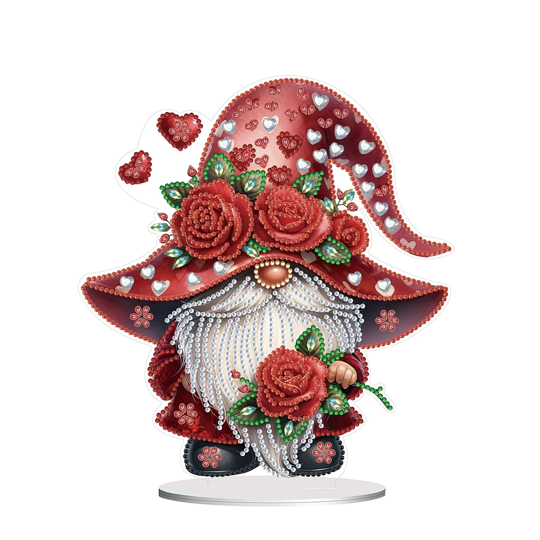 DIY Rose Gnome Acrylic Diamond Painting Tabletop Ornament Kit for Home Office Decor