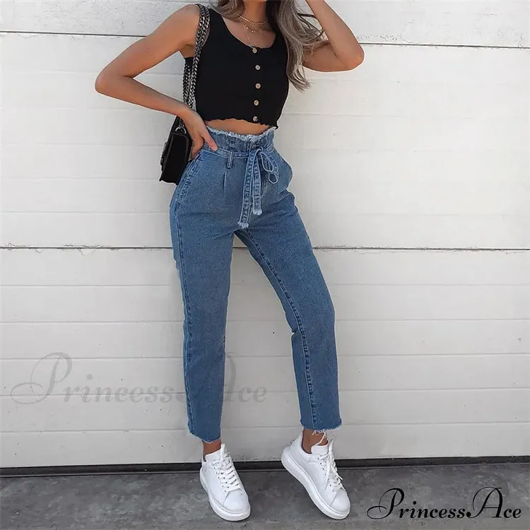 Vintage Bow Bandage Hole Denim Jeans