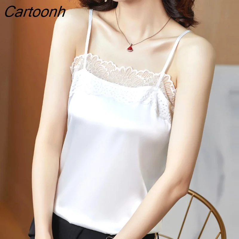 Cartoonh Summer with Lace Silk Cami for Women Spaghetti Strap Top Tank Ladies Tops White Camisole Basic Tops Women XXXL