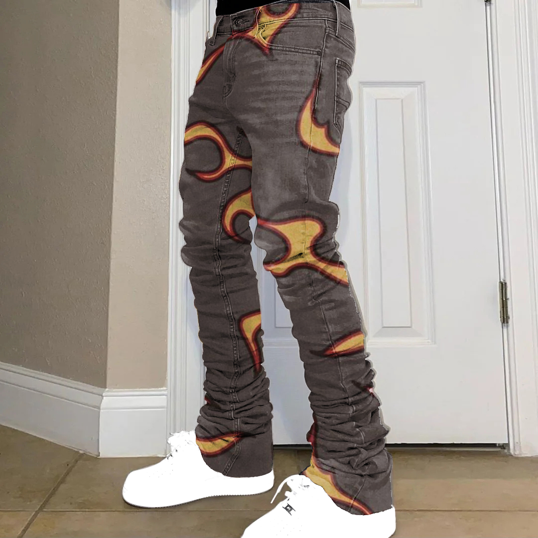 Retro Flame Trend Pile Pants Jeans