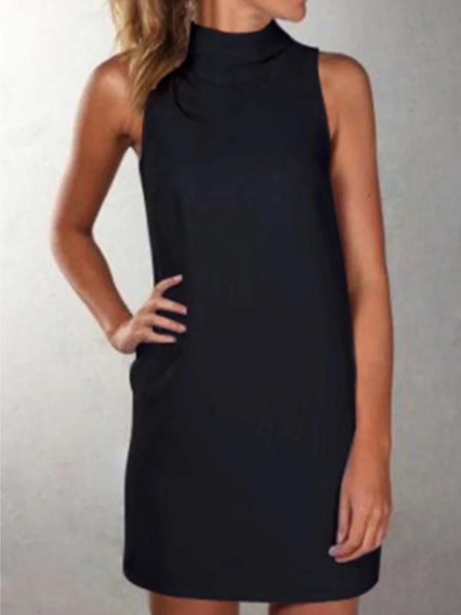 Crew Neck  Plain  Sleeveless Casual Dress