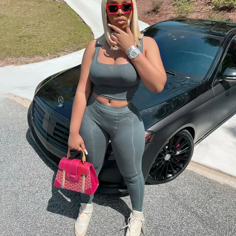 Hugcitar 2021 Solid Sexy Camis Tank Top Skirt 2 Pieces Set Summer Women Streetwear Tracksuit Club Y2K