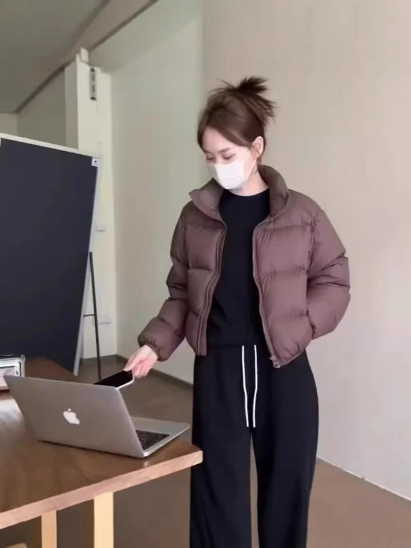 Woherb White Duck Down Jacket Female Short Short Winter 2024 New Korean Version Loose Advanced Sense Bread Coat-Outfit Ideas