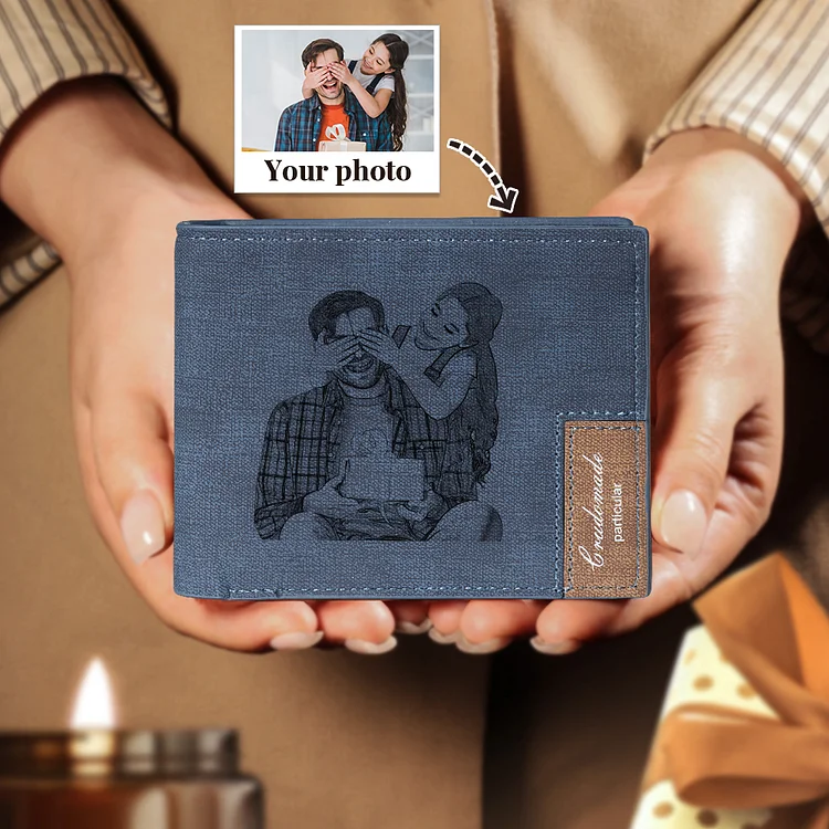 Men Wallet Personalized Photo Wallet With Engraving Blue