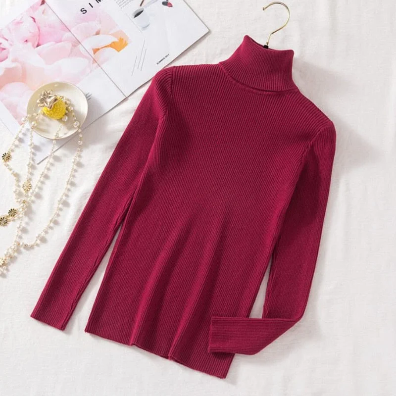 Zoki Pullovers Women Turtleneck Sweaters Fashion Spring Long Sleeve Female Jumper Autumn Korean Basic Top Soft Knitted Sweater