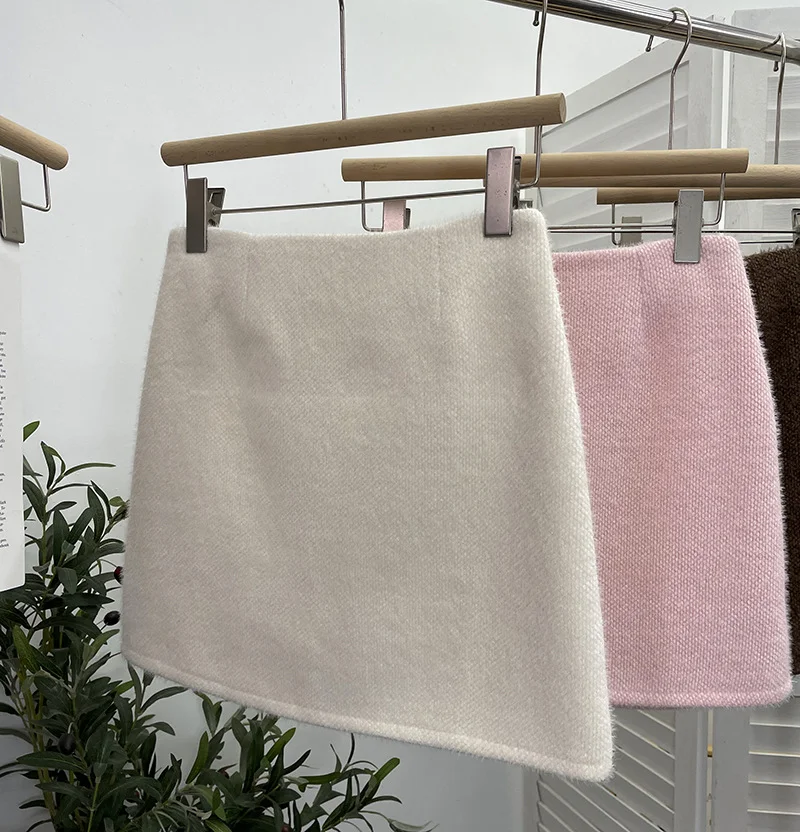 Churchf Real Shooting Pink Hair This Dress Girl Autumn And Winter High Waist A-Buffed Short Skirt Anti-Light One-Step Skirt 8871