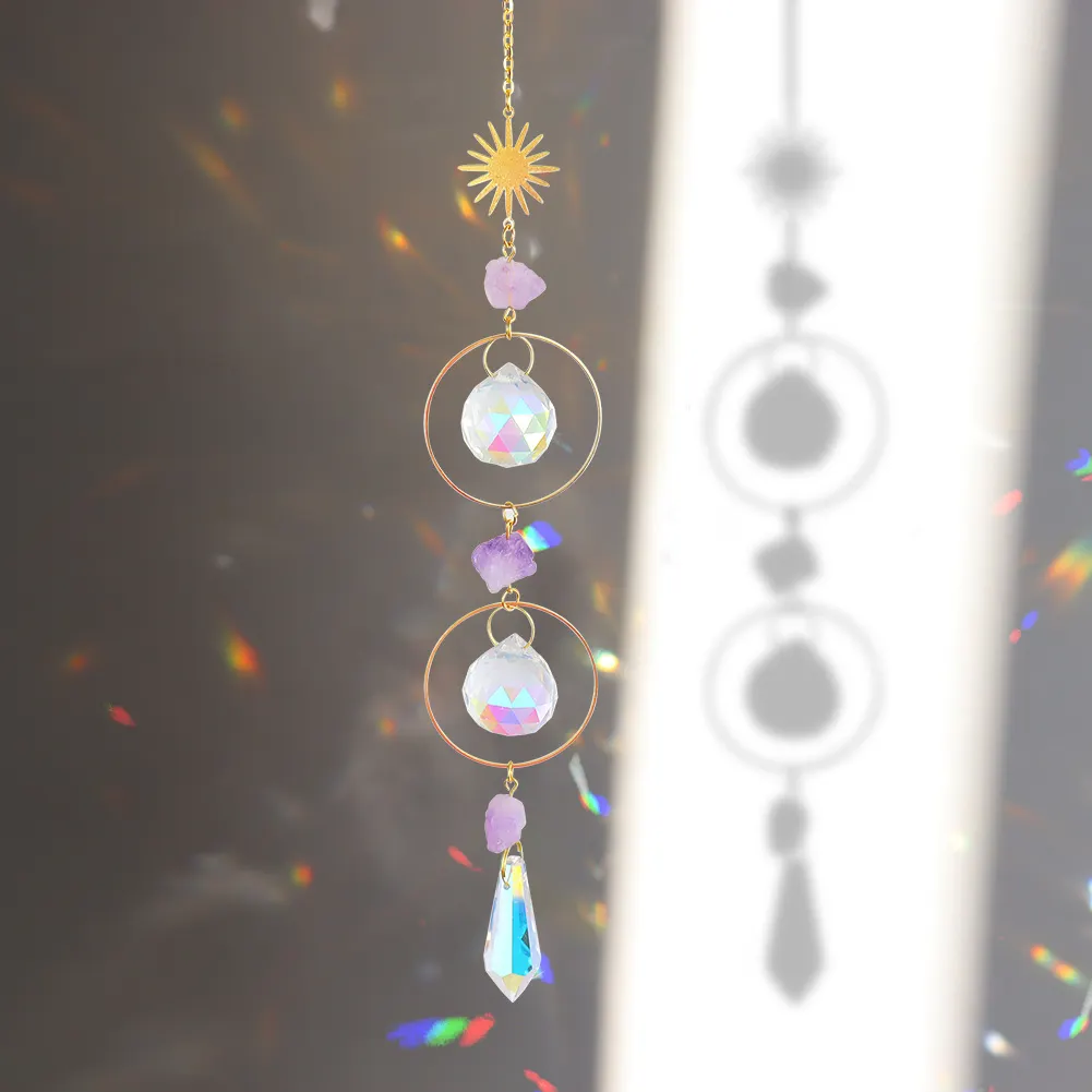 Metal Rainbow Collection Hanging Sun Crystal Prisms Home Wall Decor (M)