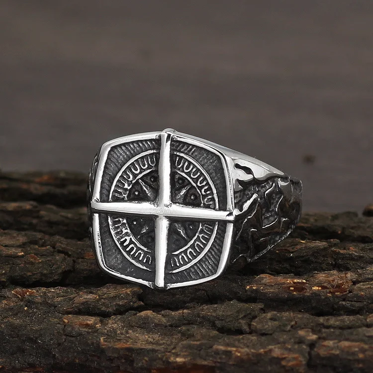 Coutureaura Pirate Compass Cross Stainless Steel Ring