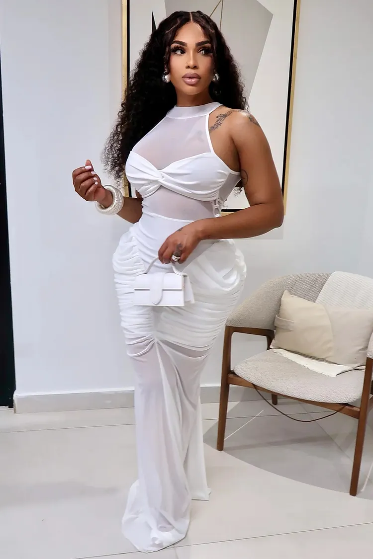 semi sheer white dress VITA White Semi Sheer Maxi Dress  maet