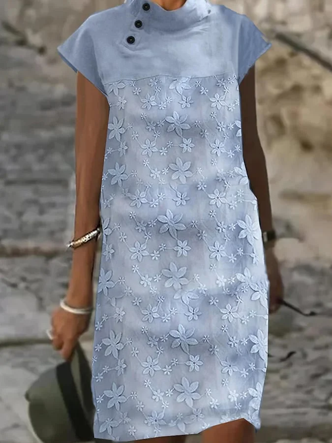 Women's Cotton Linen Lace Splicing Dress