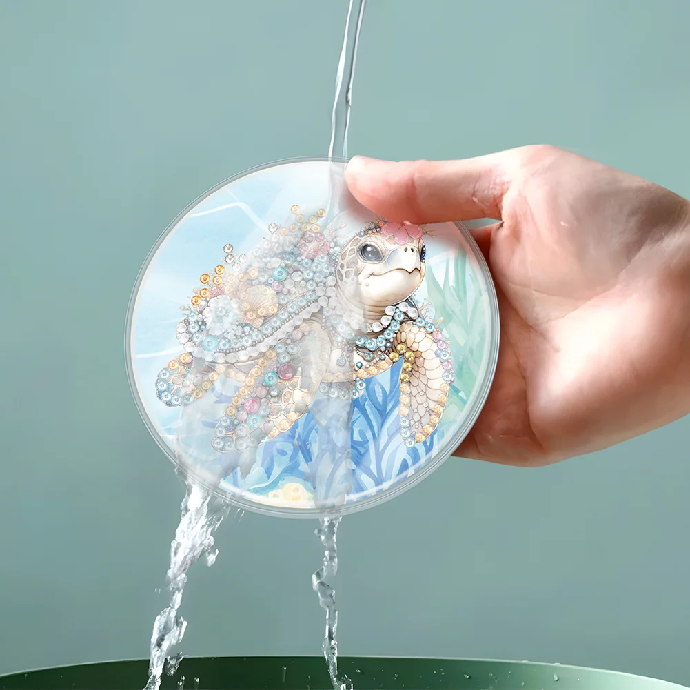 4Pcs Turtle DIY Waterproof Acrylic Special Shape Diamond Painting Coaster