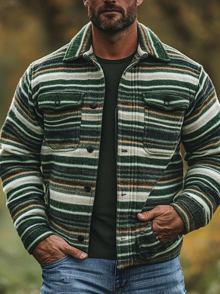 Men's Casual Stripe Long Sleeve Jacket