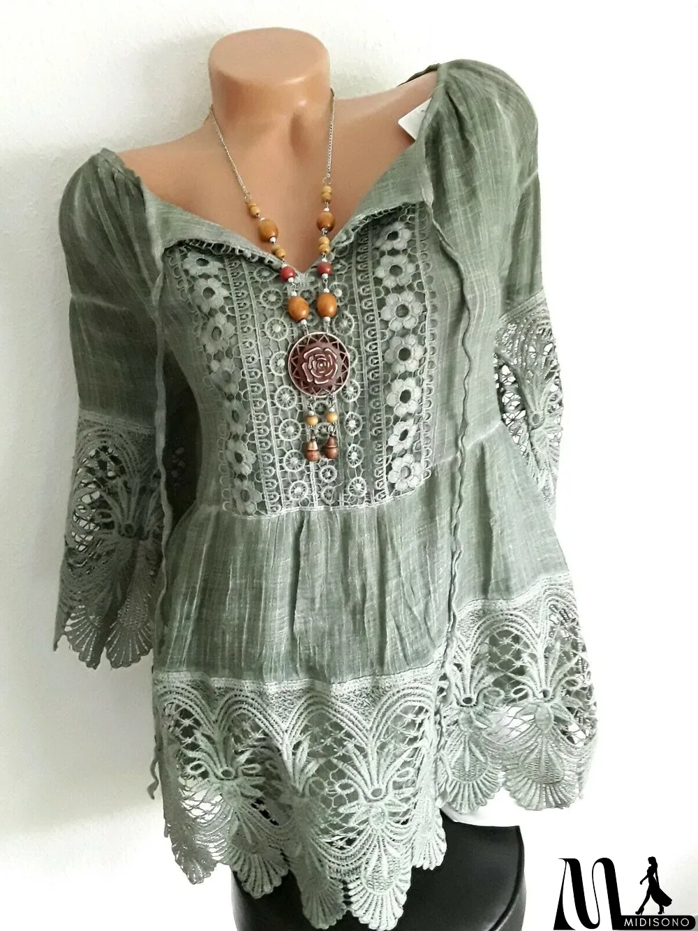 MidiSono - Women's Solid Color Short Sleeve V-neck Tops