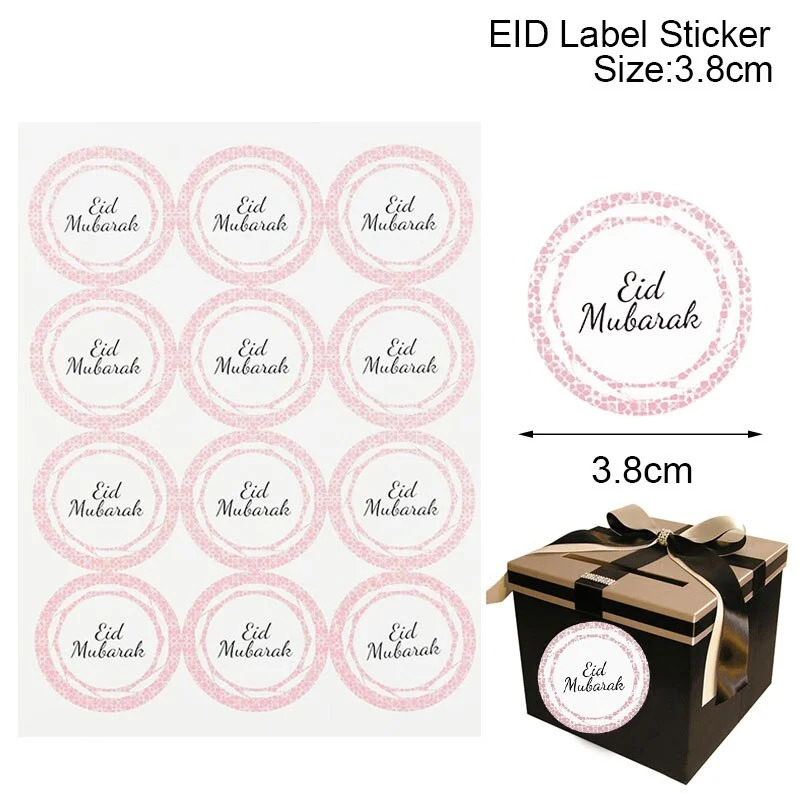 60/12pcs EID Mubarak Paper Label Stickers Decor Gift Lable Seal Sticker Islamic Muslim Eid al-fitr Party Decoration Supplies