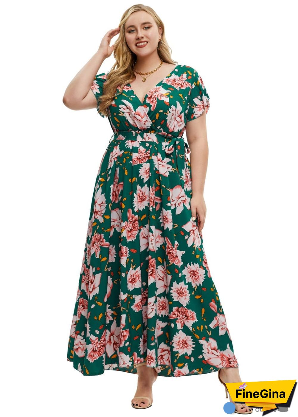 Boho Plus Size Printed Slit Maxi Dress Gianna