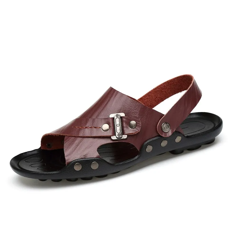 Nine o'clock 2021 Men's Sandals Trend Casual Male Slippers Summer Leather Flats Shoes Outdoor Anti-skid Wear-resisting Big Size
