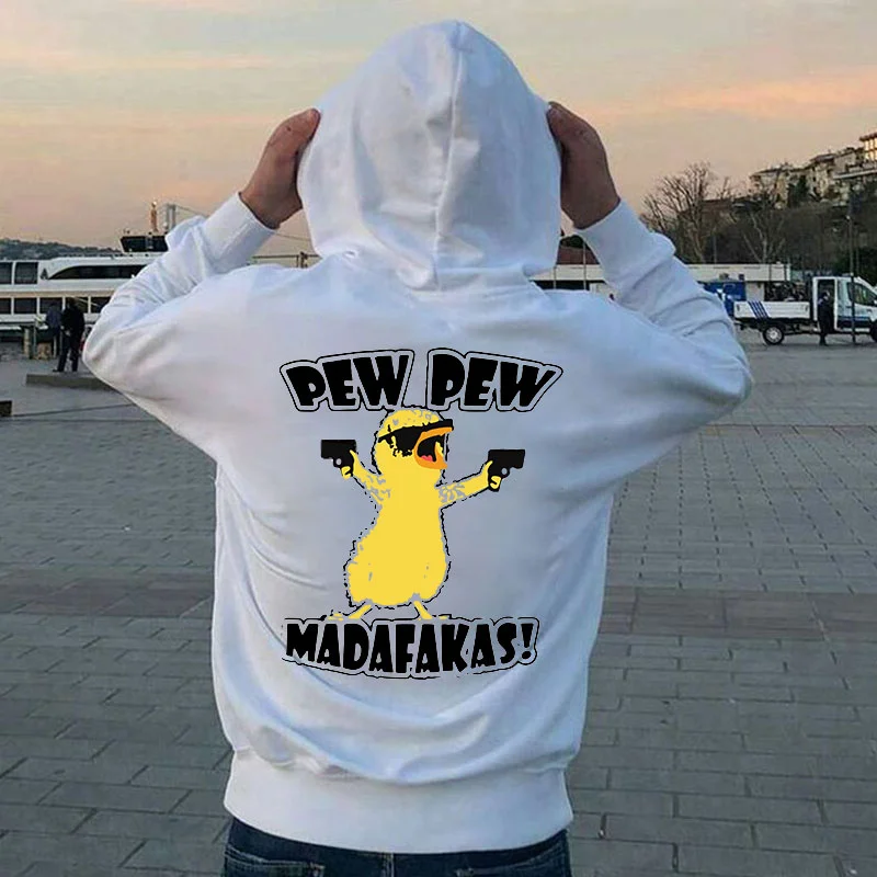 Yellow Duck Carries Pistol Letter Graphic Black Print Hoodie