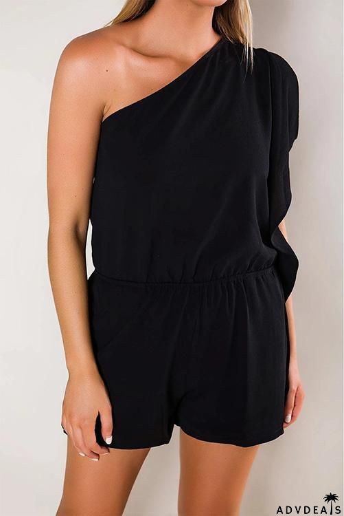 Ruffles One Shoulder Pockets Romper