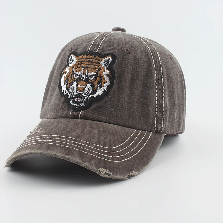 Embroidery Tiger Fitted Hats Unisex Baseball Caps at Hiphopee