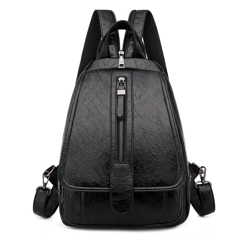 2021 New Women Backpack High Quality Oil Wax Leather Backpack Chest Bag Fashion Travel Backpack Daily Bag Backbag Mochila Sac