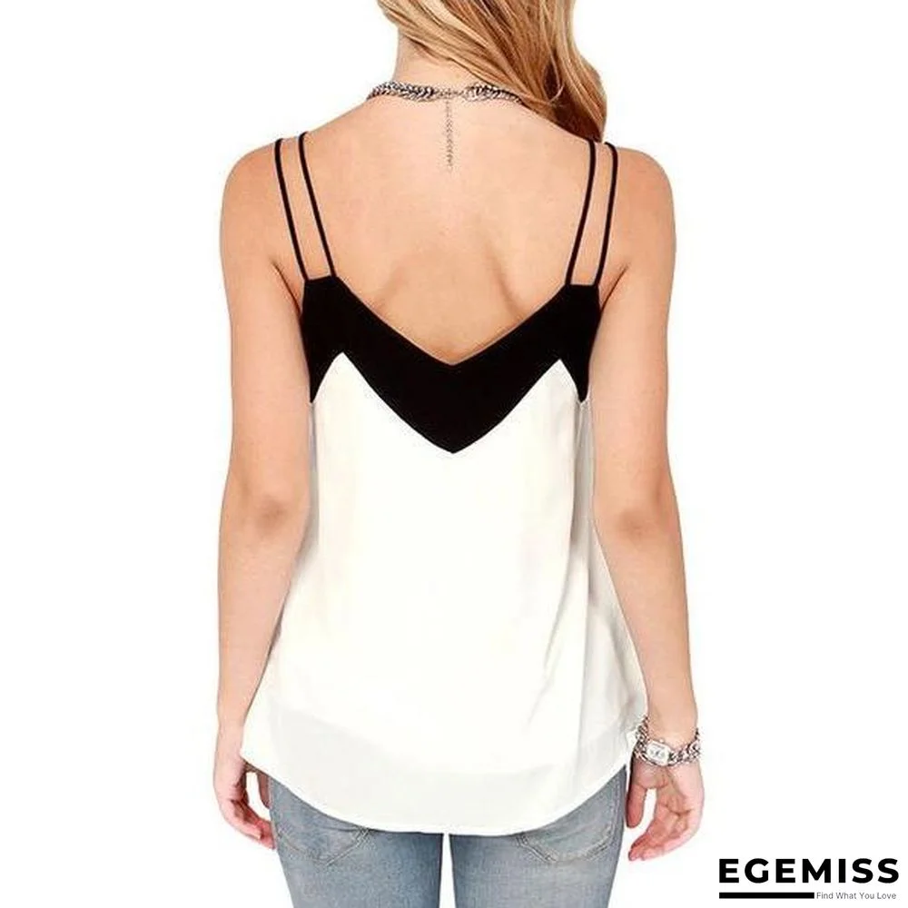 5XL Sexy Women Plus Size Chiffon Top Strap Contrast V-Neck Sleeveless Vest Top | EGEMISS