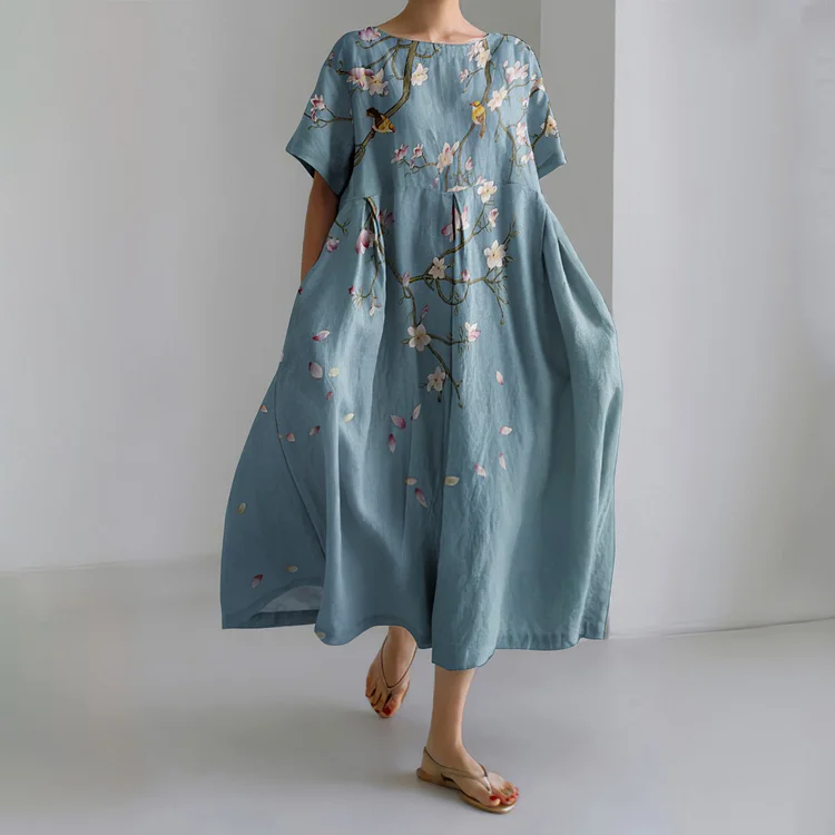 VChics Floral Print Short Sleeve Casual Midi Dress