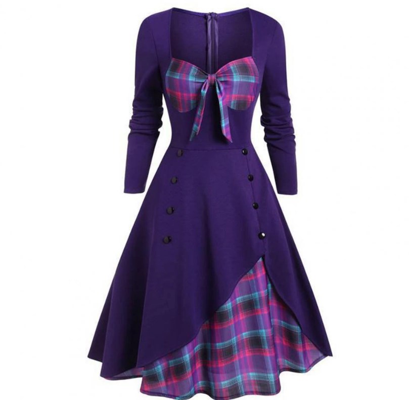 LANFUBEISI Wipalo Plus Size Women Plaid Faux Twinset Open Shoulder Dress Casual Short Sleeves Gothic Vintage Mini Dress Sexy Party Vestidos LANFUBEISI