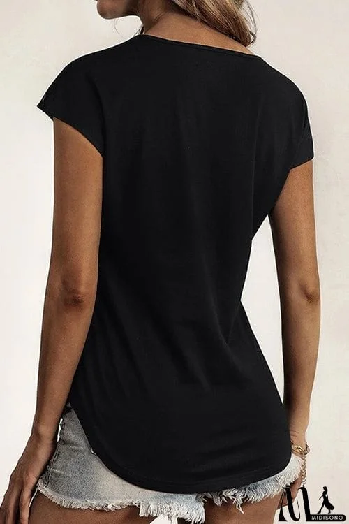 MidiSono - Zip Neck Lace Short Sleeve T-Shirt