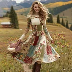 Women's Patchwork Floral Art Cozy Knit Maxi Sweater Dress - Image 2