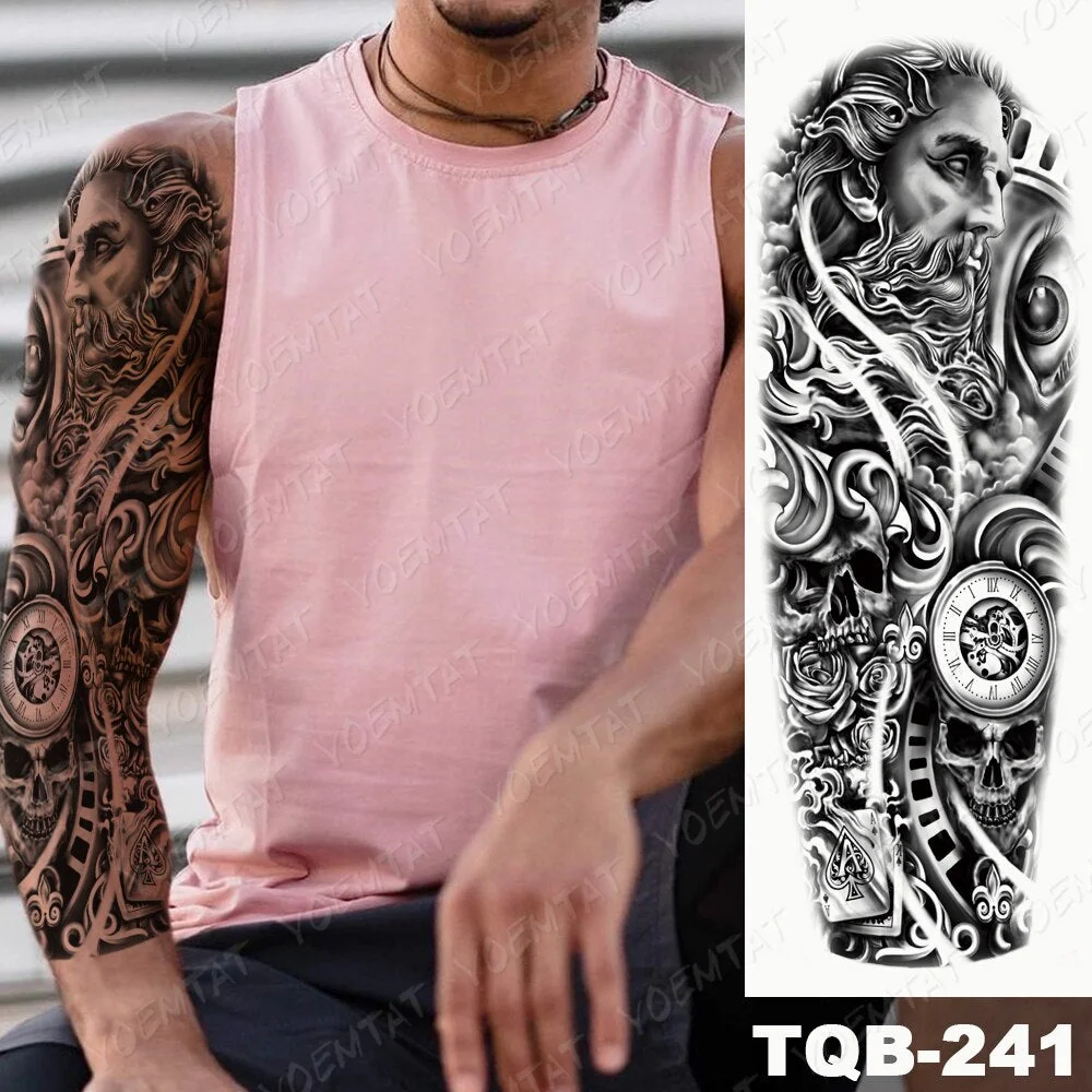 Large Arm Sleeve Tattoo Angel Statue Warrior Waterproof Temporary Tatto Sticker Rose Samurai Body Art Full Fake Tatoo Women Men
