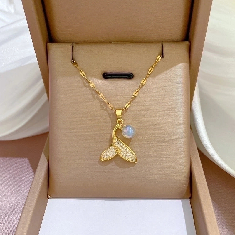 2 Pieces Fashion Heart Shape Butterfly Titanium Steel Copper Inlay Artificial Diamond Pendant Necklace