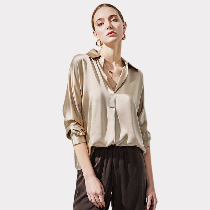 Satin V Neck Silk Blouse  Real Silk Life