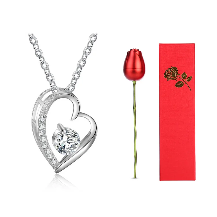 Valentine's Day Gift Love Heart Necklace with Rose Jewelry Box