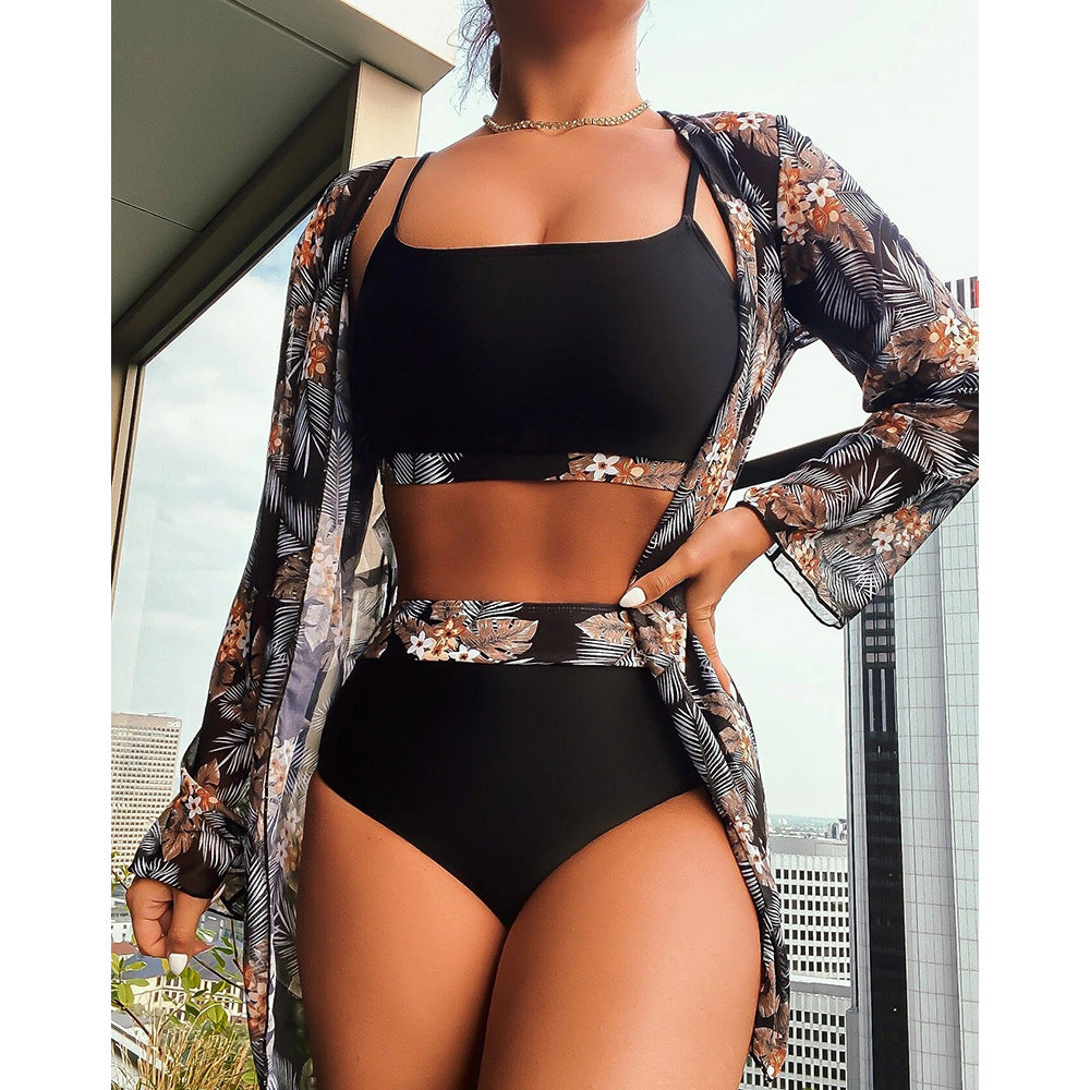 Swimsuit Women's Split Three Piece Suit High Waist Long Sleeves Blouse Shade Suit