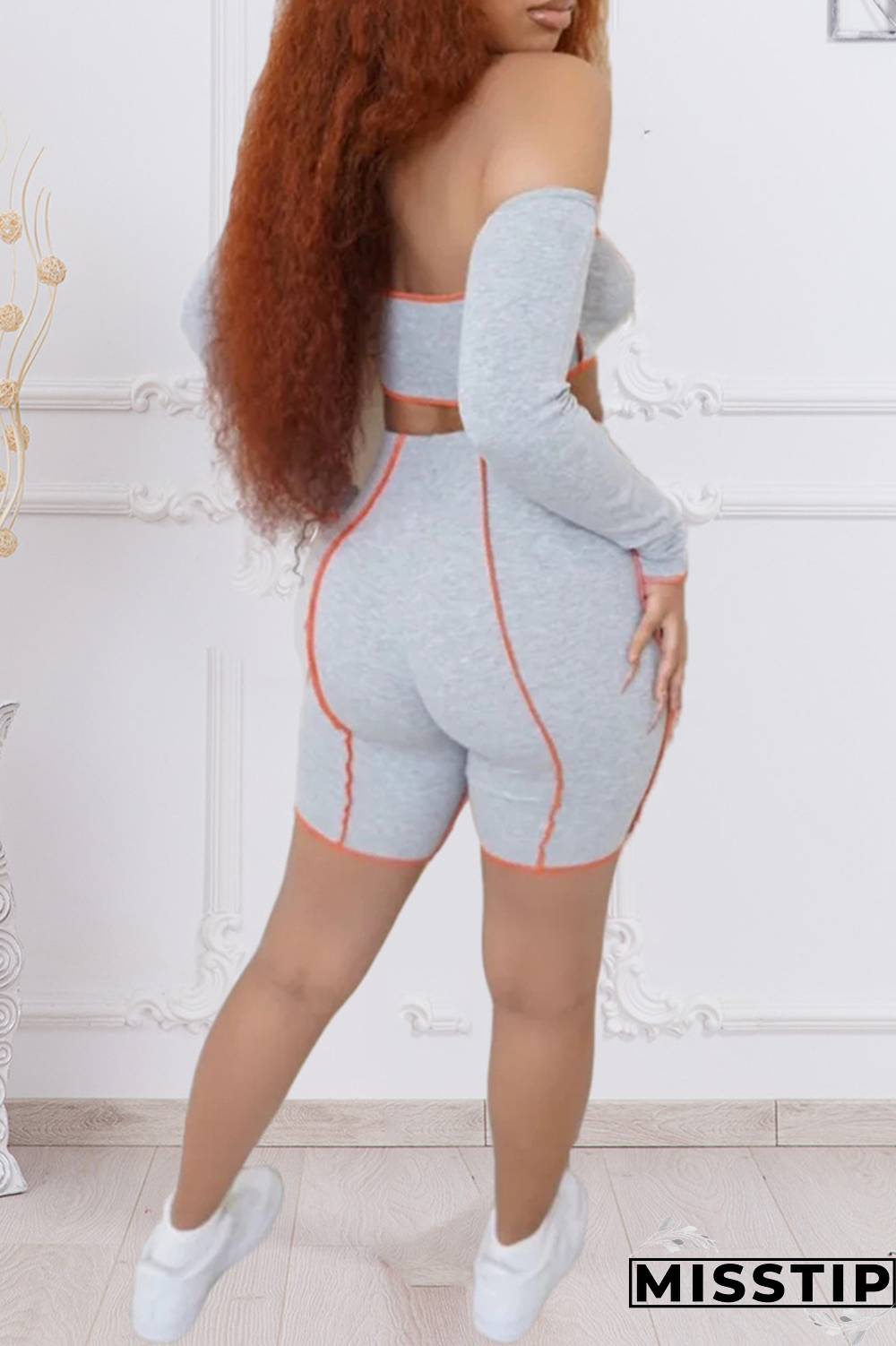 Light Blue Street Solid Bandage Strapless Long Sleeve Two Pieces