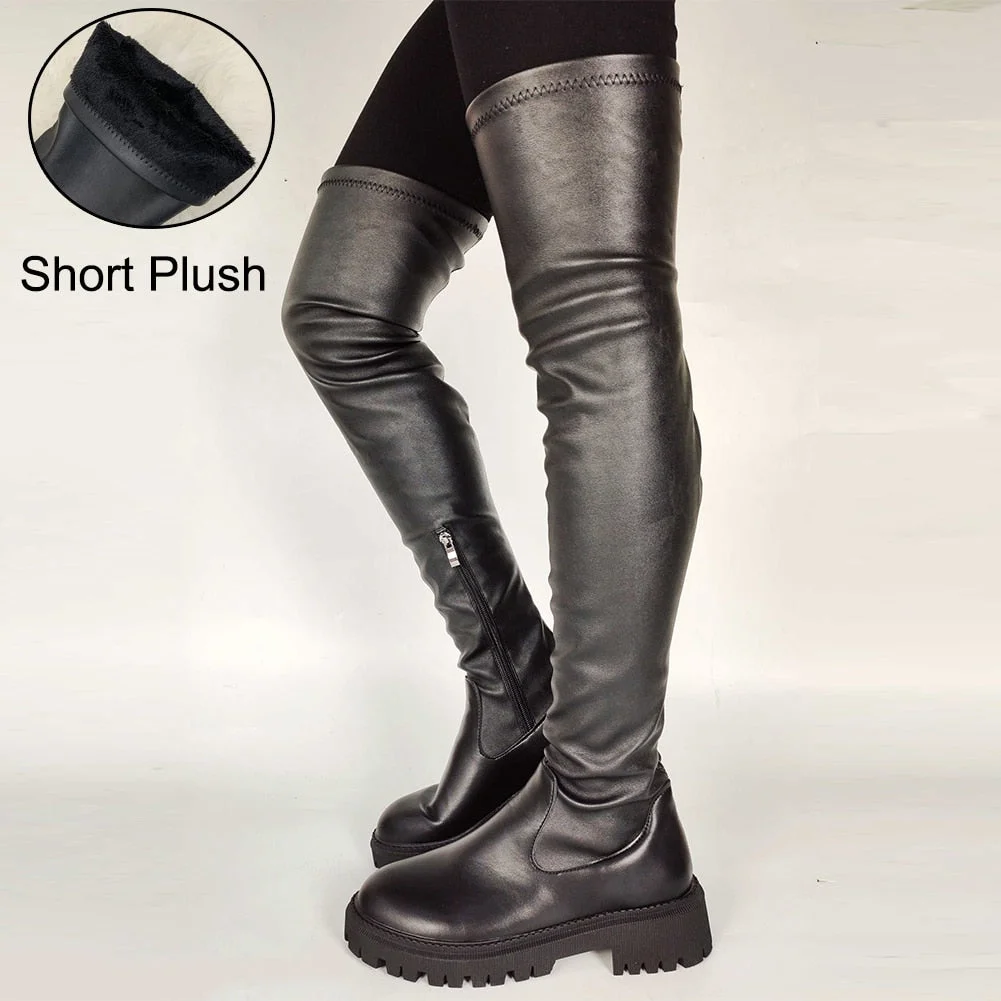 Brand ZA Platform Chunky Heel Zipper Ladies Thigh High Boots Fashion Comfy Black Design Casual Over The Knee Boots For Women