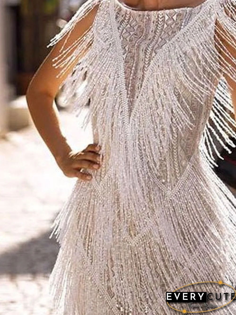 Women'S Dresses Slim Fit Sleeveless Fringe Dress