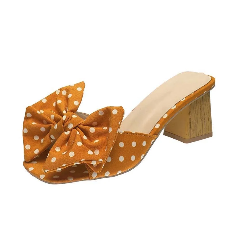 High Heels Women Bow Peep Toe Ladies Pumps Thick Heel Fashion High Heels Shoes For Women Polka Dot Sweet Female Pumps Plus Size