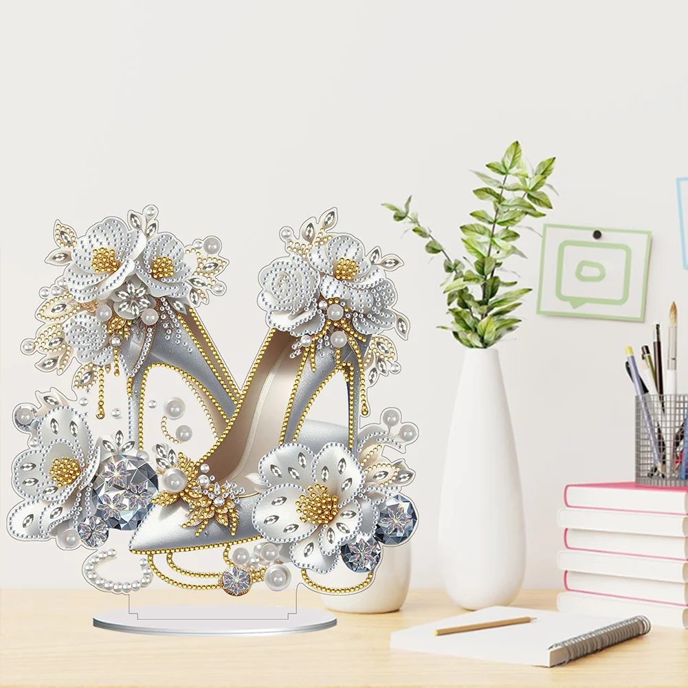 5D DIY Acrylic Special Shape Elegant High Heels Rhinestones Desktop Ornaments 