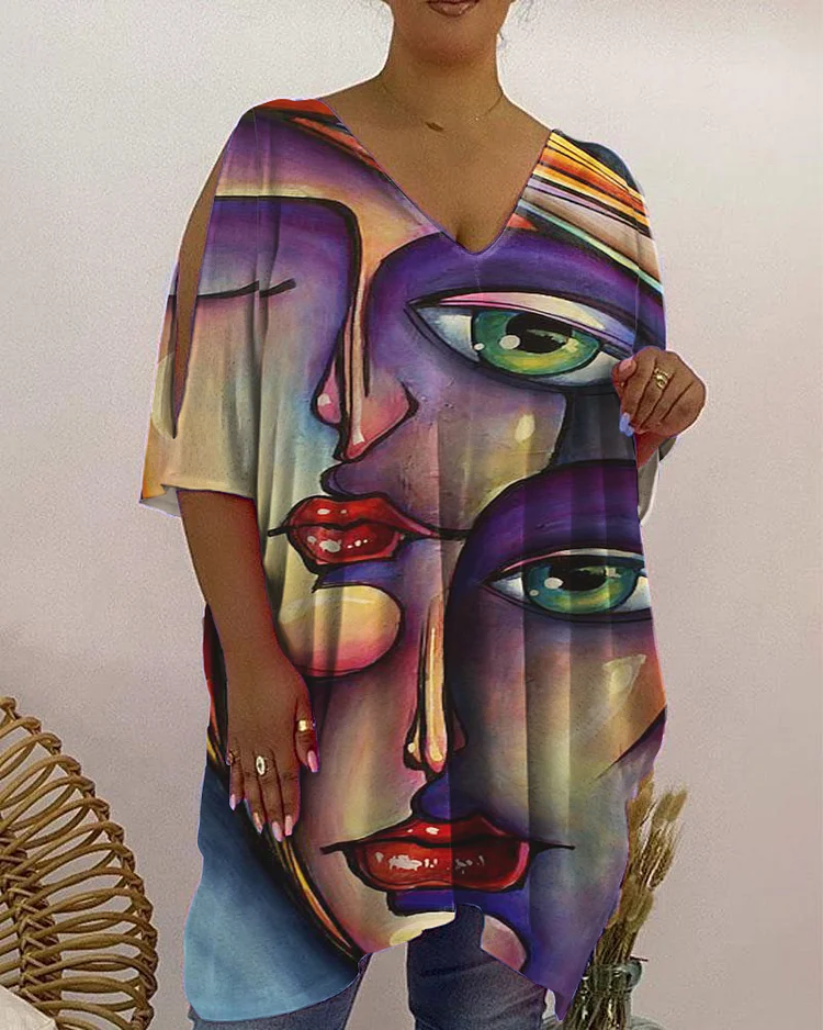 V-neck Vegan Print Women's Top