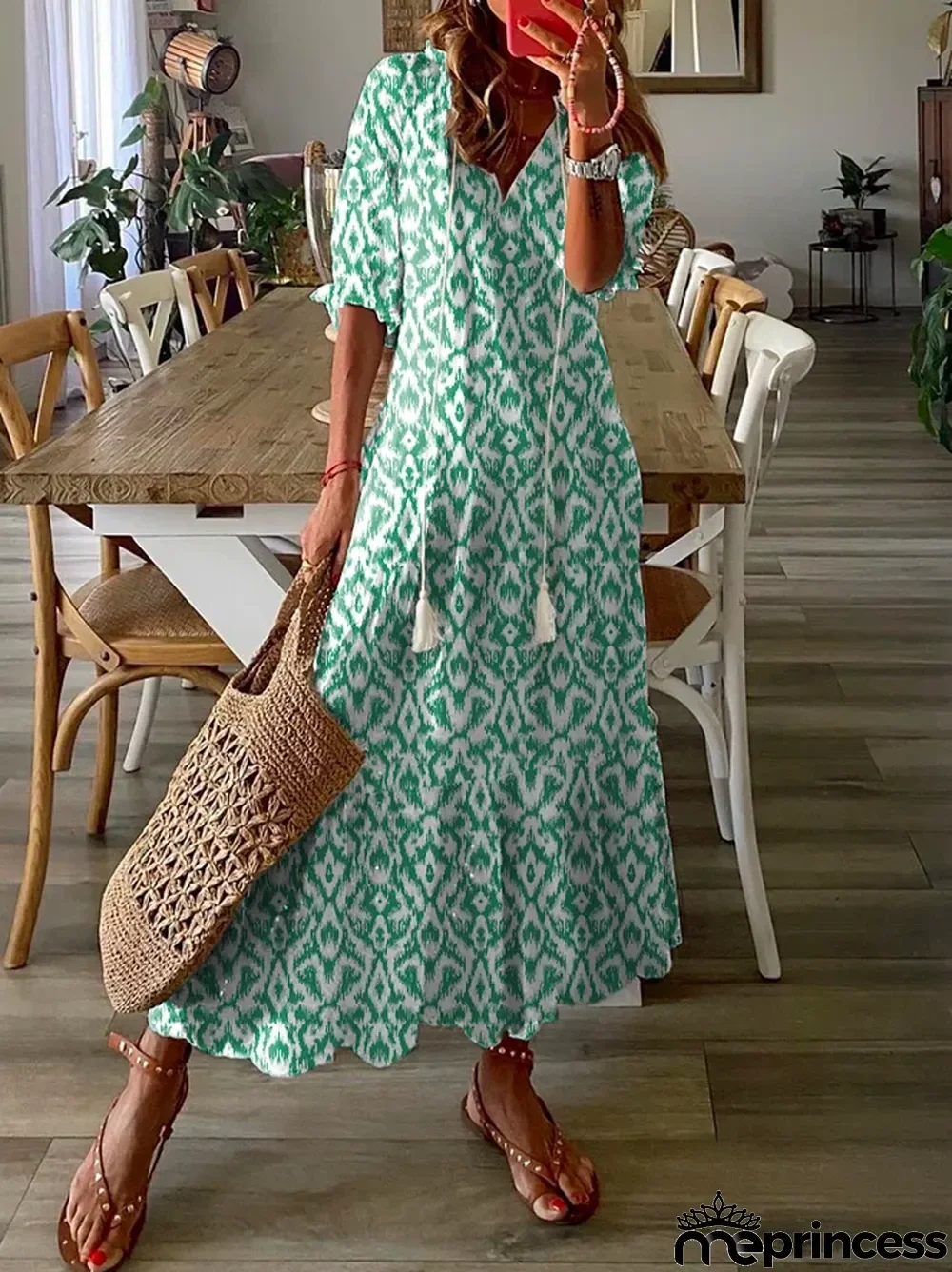 Women's Shift Dress Short Maxi Dress half Sleeve Floral Print Summer Fall V Neck Casual Geometric Printed dress 2022