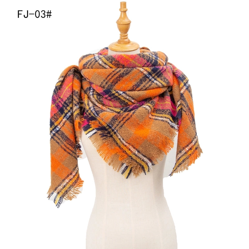 Hot Factory Direct Supply Autumn And Winter New Thickened Warm Circle Yarn Bristle Plaid Square Scarf For Women