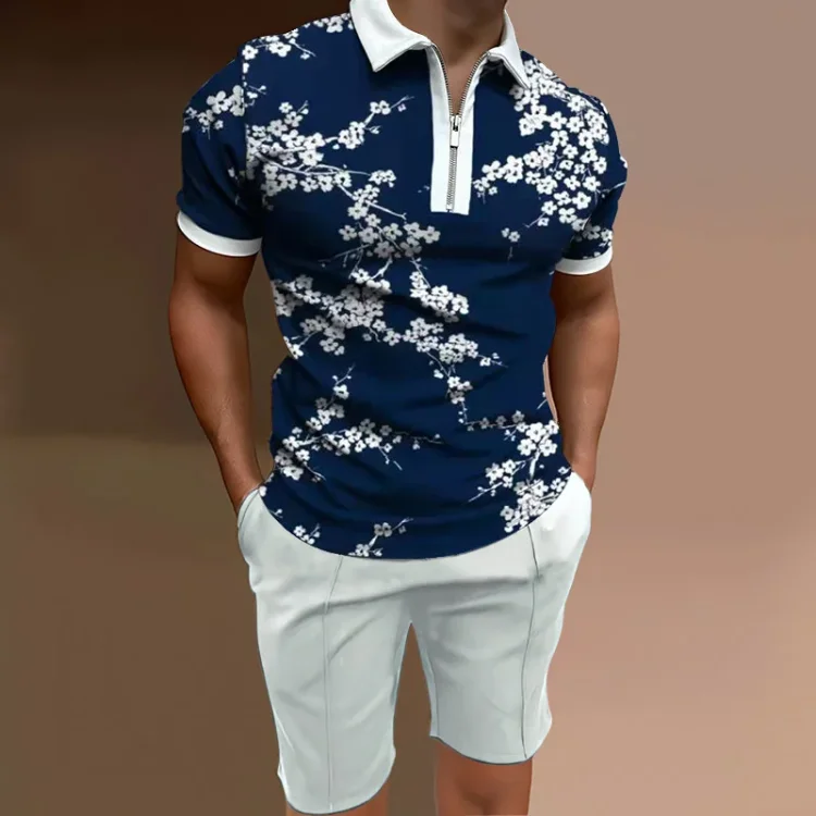BrosWear Checkerboard Polo and Shorts Two-Piece Set