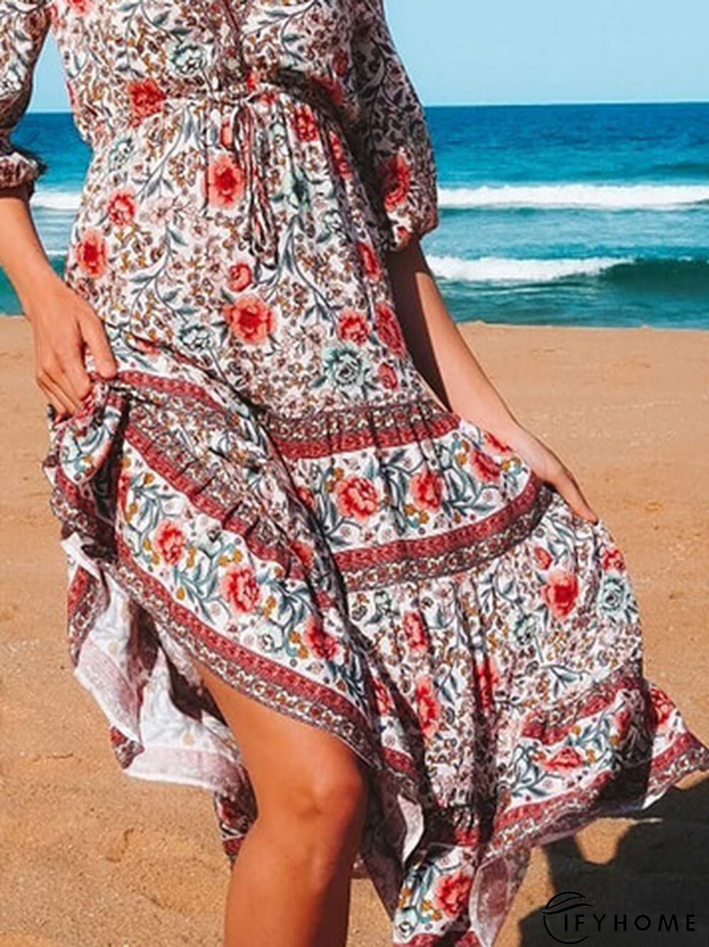 Floral V Neck Vacation Dress | IFYHOME