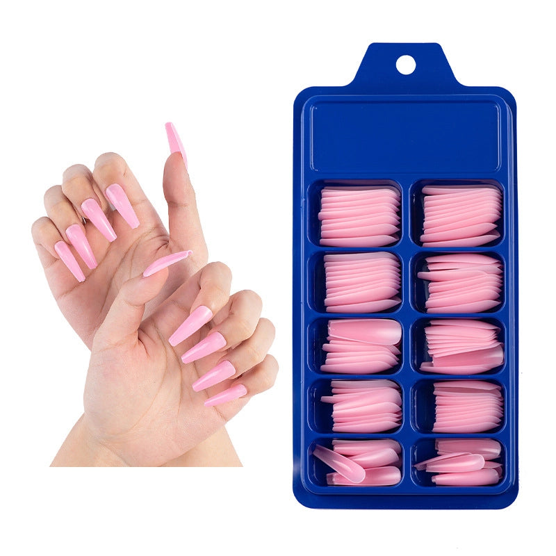 Boutique 100 Pieces Small Blue Box Solid Color Full Stickers Fake Nails Nail Patch Nail Piece White Transparent Coffin Nail