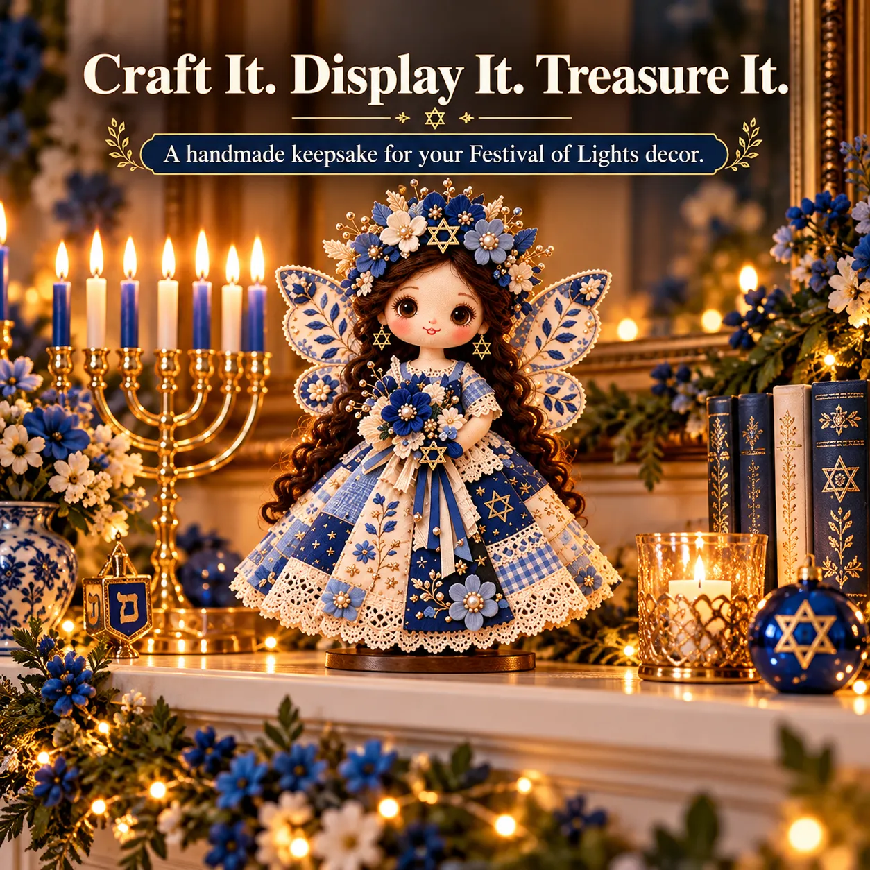 Hanukkah DIY patchwork doll kit design detail