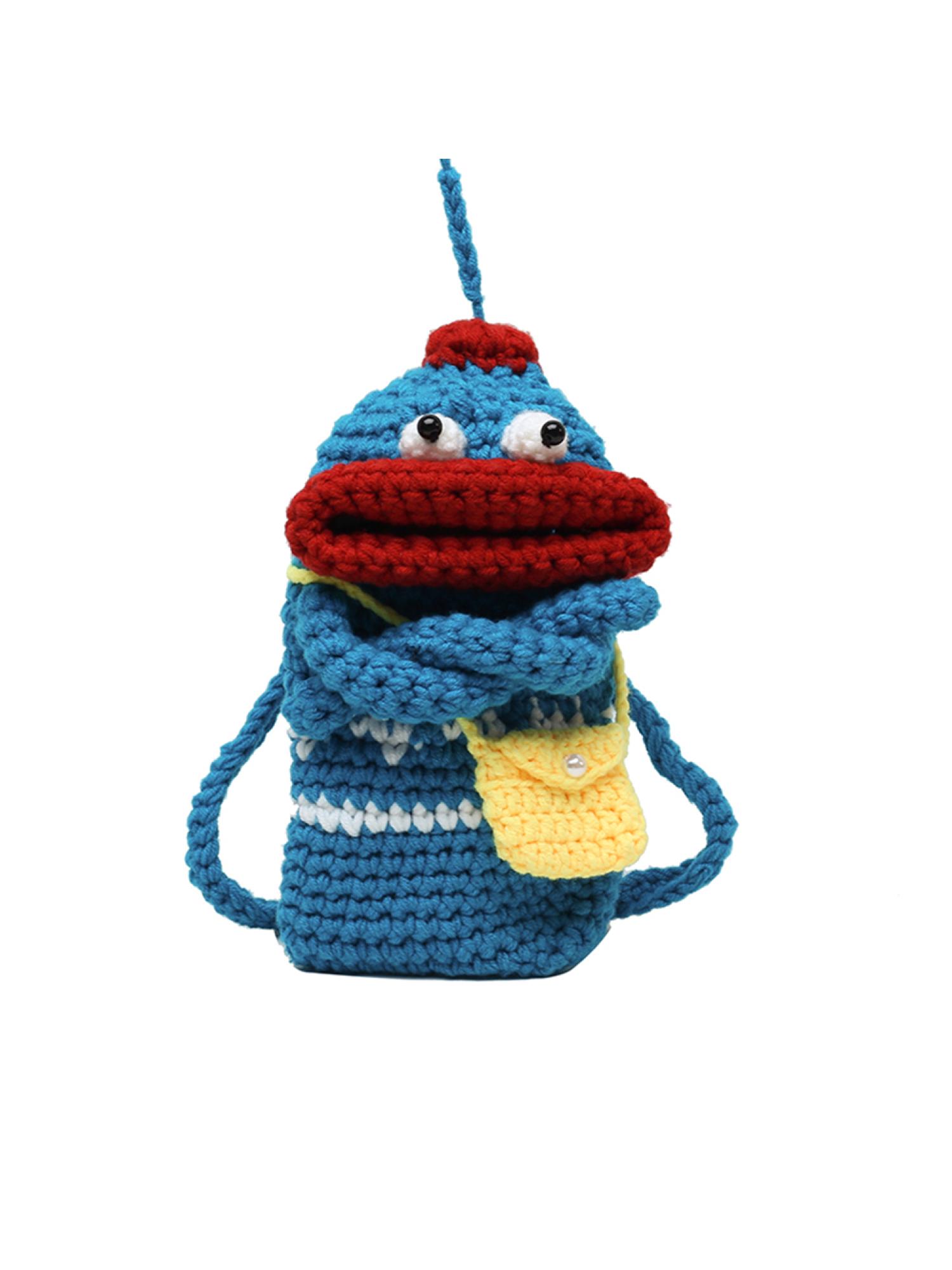 Women Cute Handmade Crochet Knitted Sausage Mouth Phone Bag for Daily Office Use