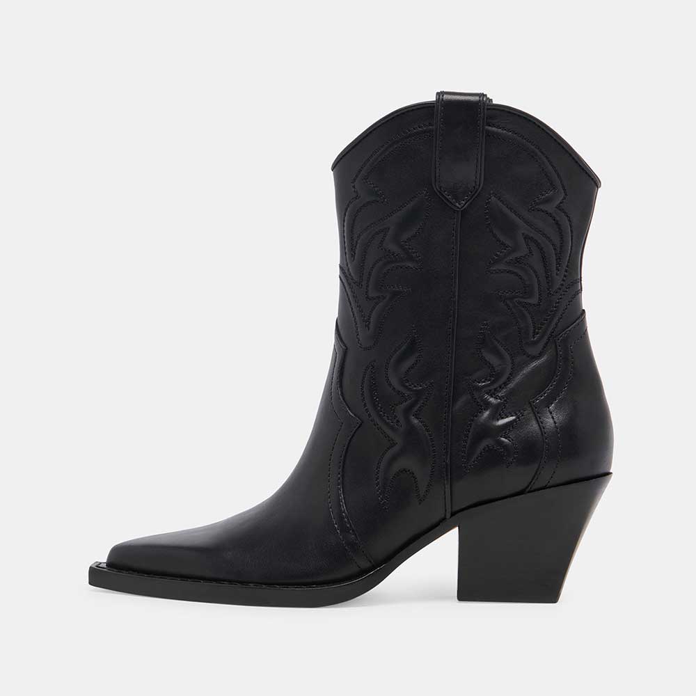 Fashion Pointed Toe Embroidered Ankle Length Cowgirl Boots in Black Nicepairs